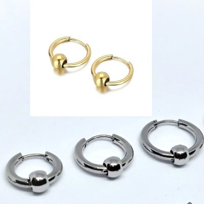 Par de argolas de fecho click, em aço cirúrgico lisa com bola removível - SE3542