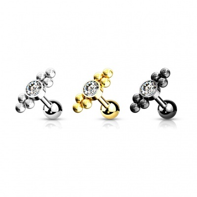 Barra  de  aço cirúrgico 316L com cristal e  bolinhas - JA1074