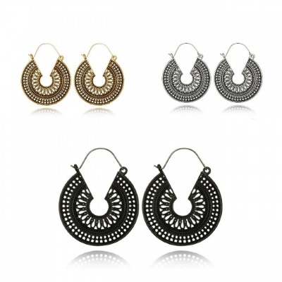 Par de brincos  Boho Chic redondos, com desenho étnico ETB016