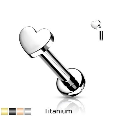Joia -barra labret de piercing em Titanio com coração TIL13