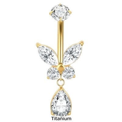 Joia de Titânio para umbigo com borboleta e pendente em zircónia TN055