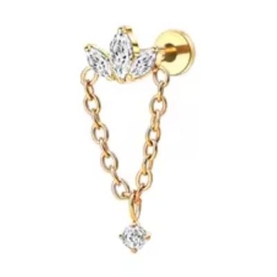 Joia labret coroa com corrente dupla e pendente zirconia TC504