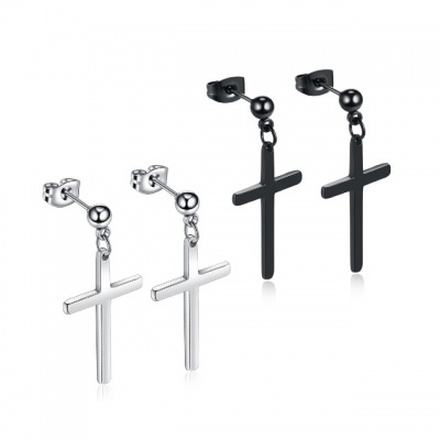 Par de brincos aço cirurgico 316L bola com cruz ER0425CH