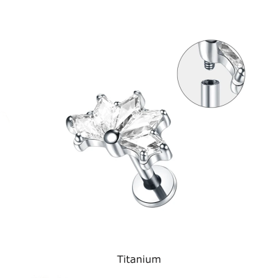 Joia labret de Titanio formação de 1/2 flor em zircónias TC083-2 Joia labret de Titanio formação de 1/2 flor em zircónias TC083-2