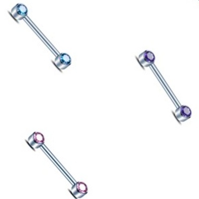 Barra de Titanio G23 para mamilo com botões e zircónia embutida TR003