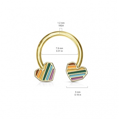 Argola aberta: ferradura em  aço cirúrgico com coração raimbow - HSC09