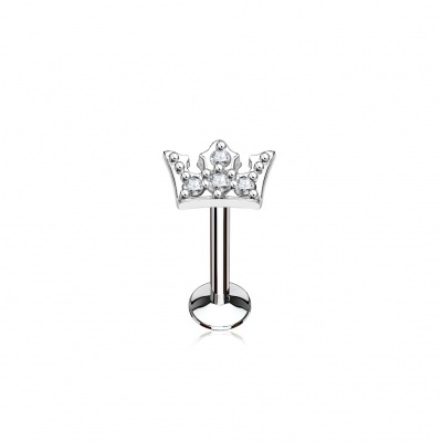 Labret de cartilagem em aço cirúrgico com coroa de cristais  - LIQ11