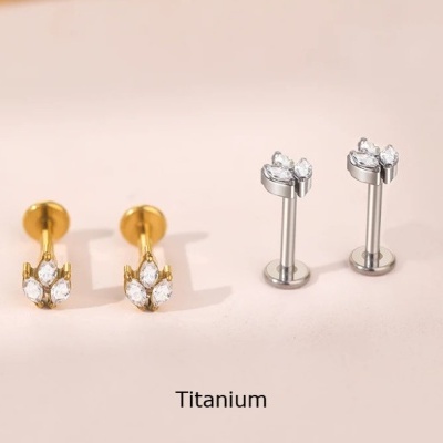 Joia labret de Titanio para helix, concha, com formação de 3 zircónias bago de arroz TC121