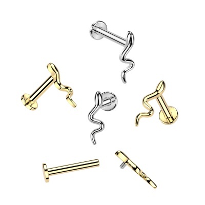 Labret com rosca interna, base plana e topo com cobra, em aço 316L- LIA35