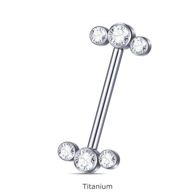 Joia de Titânio para mamilo com 3 zircónias nos topos TR005 Joia de Titânio para mamilo com 3 zircónias nos topos TR005