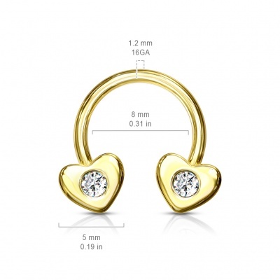 Argola ferradura aço cirurgico 316L com corações e pequeno cristal HSC03