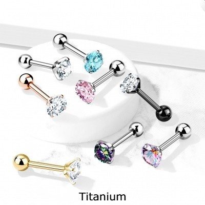 Joia -barra de piercing em Titanio - com cristal zirconia T23J04