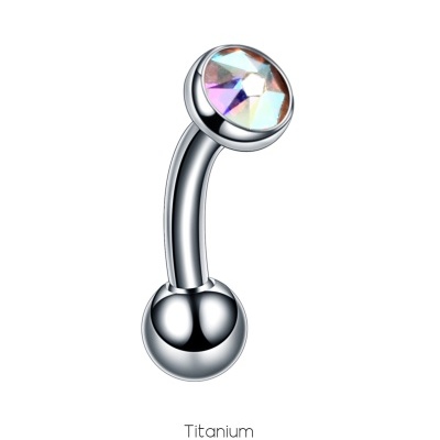 Joia barra curva de Titanio com zirconia cónica redonda e bola TM0071