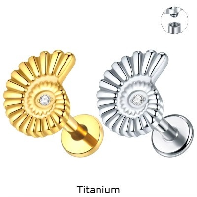 Joia labret de Titanio com caracol do mar TC180