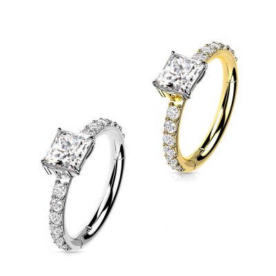 Argola de aço cirurgico com zirconia tipo anel solitário PY-118