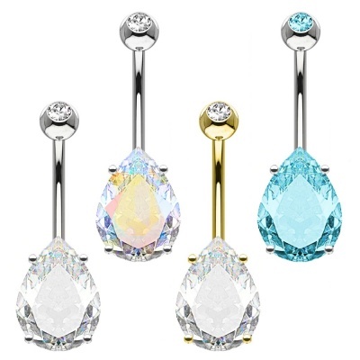 Jóia de piercing em aço cirurgico para umbigo - banana-com cristal em forma de lágrima PD-175