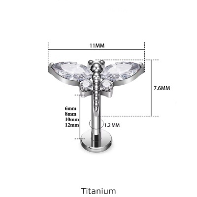 Joia labret de Titanio com libélula em zirconia TL9005 Joia labret de Titanio com libélula em zirconia TL9005