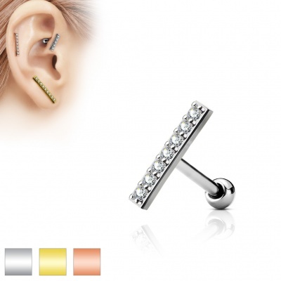 Body piercing - barra cartilagem em aço cirurgico com barra de 1 fila de cristais JA16694