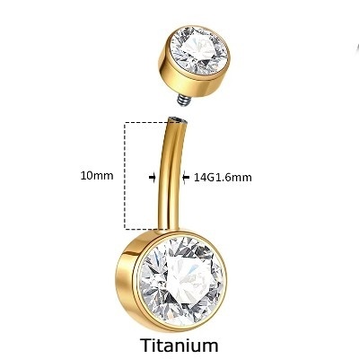 Joia de umbigo em Titanio dourado com botão de zirconia mini TN006 Joia de umbigo em Titanio dourado com botão de zirconia mini TN006