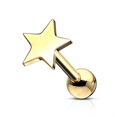 Barra  para piercing de cartilagem em  aço cirúrgico com estrela e bolinha - JA03