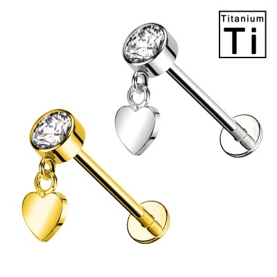 Joia labret em Titanio com pendente lua, estrela ou coração PWC-027