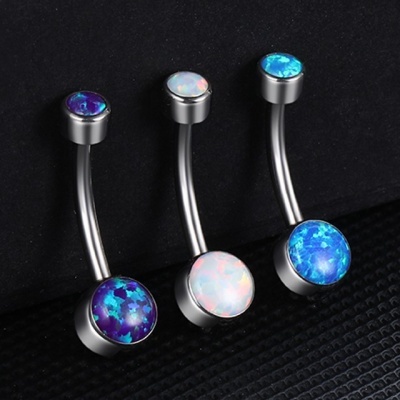 Jóia de umbigo (banana)  em Titânio G23 com dois botões de opala TN007