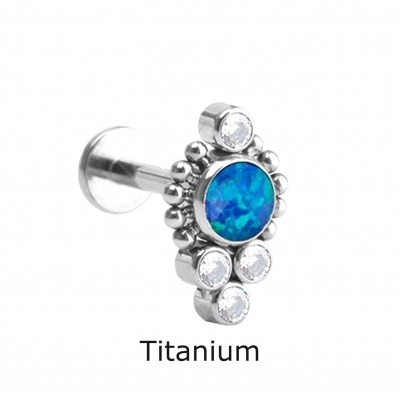 Joia- labret de Titanio com opala e 4 micro cristais para concha, tragus e mais TP200