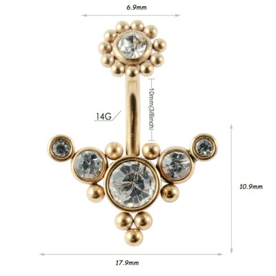 Joia banana de umbigo em aço cirurgico com topo flor e formação 5 zircónias A1318