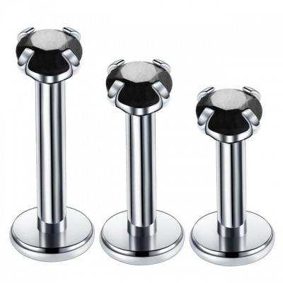 Jóia de lábio, cartilagem em aço cirurgico 316L , rosca interna, com cristal zirconia em forma redonda M1417CH