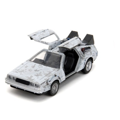 Carro Back to the Future Hollywood Rides Diecast Model 1/32 DeLorean Time Machine Frost