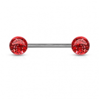 Barra de Língua em aço cirúrgico com bolas de purpurinas - 000BL