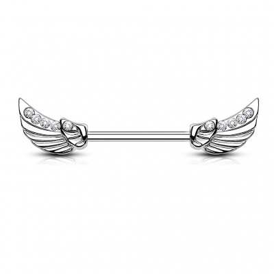 Jóia barra de mamilo em aço cirúrgico com asas e cristais  - KR14574
