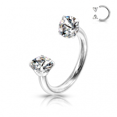 Argola aberta: ferradura em  aço cirúrgico com cristal - HS04 - rosca interna