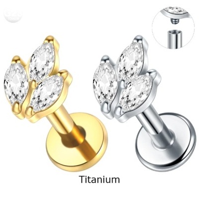 Joia labret de Titanio para helix, concha, com formação de 3 zircónias bago de arroz TC121