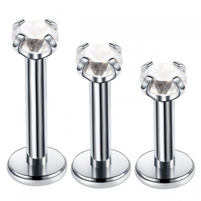 Jóia de lábio, cartilagem em aço cirurgico 316L , rosca interna, com cristal zirconia em forma redonda M1417CH