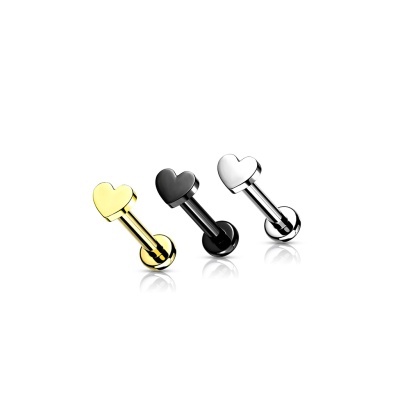 Joia -barra labret de piercing em Titanio com coração TIL13