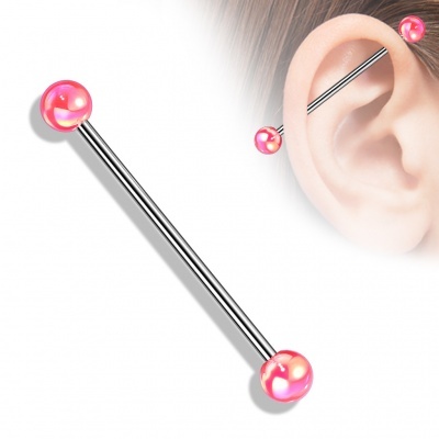 Barra de aço cirurgico para piercing industrial  com bolas cor holográfica BI06