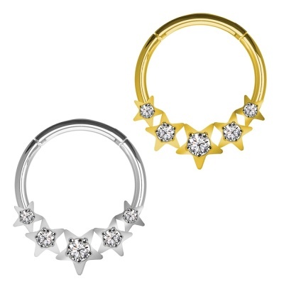 Argola clicker de Titanio com 5 estrelas e cristal PWY-801