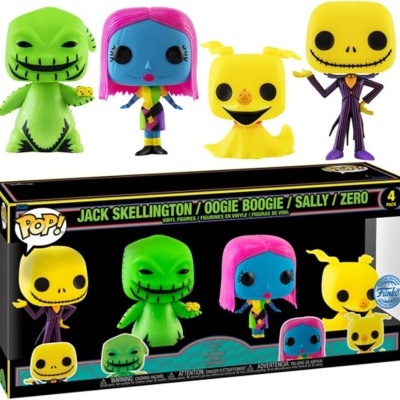 Funko POP! Disney The Nightmare Before Christmas Jack Skellington / Oogie Boogie / Sally / Zero 4 Pack Black Light SE
