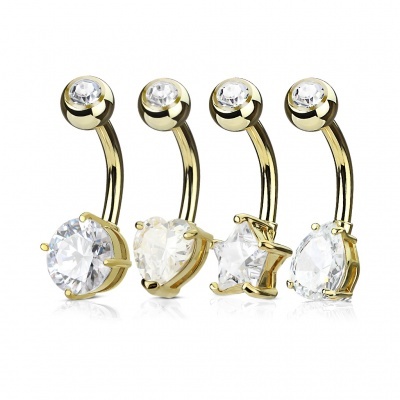 Pack 4 body piercings - Banana de umbigo em aço cirúrgico - VN-038 com cristal solitário
