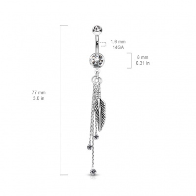 Barra curva aço cirurgico 316L para umbigo com pena NAL13513
