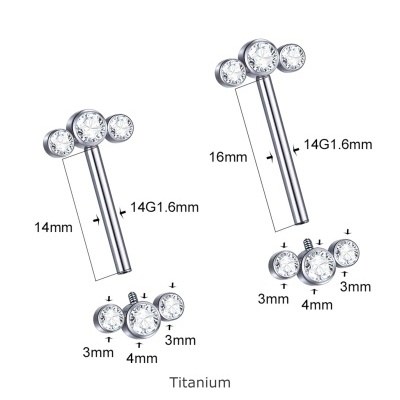 Joia de Titânio para mamilo com 3 zircónias nos topos TR005 Joia de Titânio para mamilo com 3 zircónias nos topos TR005