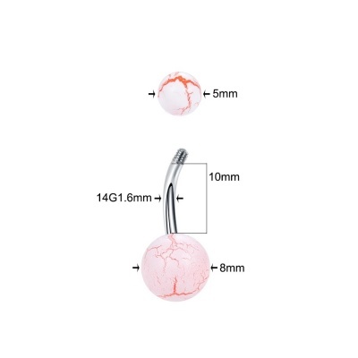 Pack 6 piercings Aço Cirurgico 316L para umbigo com bolas acrilico cracked E5905