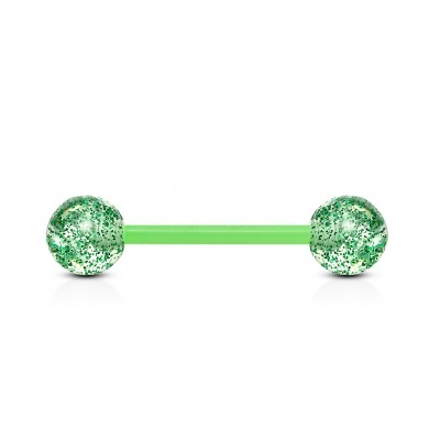 Body piercing - Barra de Língua em silicone com bolas acrilico purpurinas BXL2