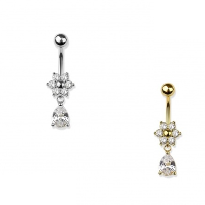 Barra de aço Cirurgico 316L para piercing de umbigo com flor de criastais NSD-654