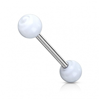 Body piercing - Barra de Língua em aço cirúrgico com bolas tornado - BAQ-0087