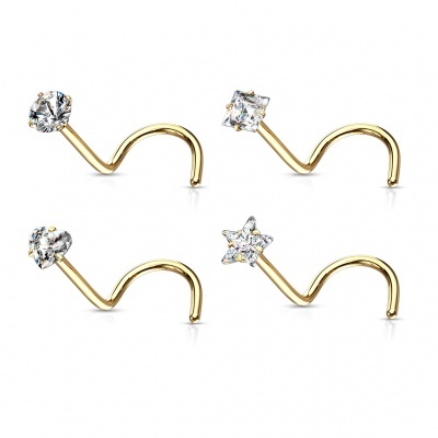 Pack 4 body piercings - NARIZ - aço cirúrgico com cristal de formas diferentes- VNOS01 dourado ou prateado