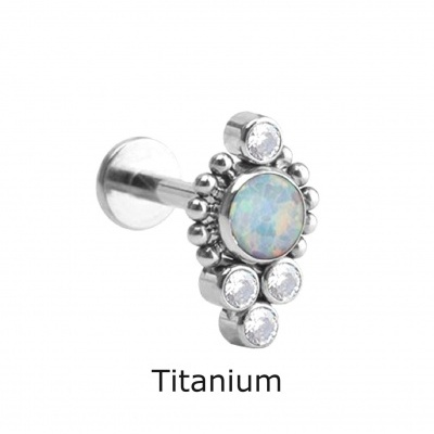 Joia- labret de Titanio com opala e 4 micro cristais para concha, tragus e mais TP200