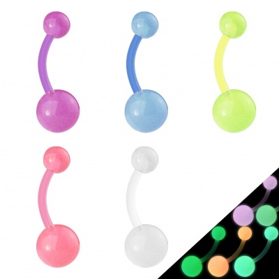 Pack 5 body piercings - Banana de umbigo em silicone brilha no escuro  VN-049