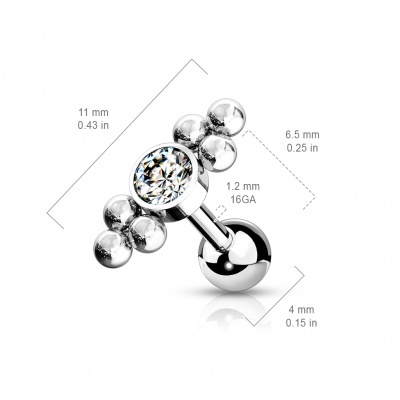 Barra  de  aço cirúrgico 316L com cristal e  bolinhas - JA1074